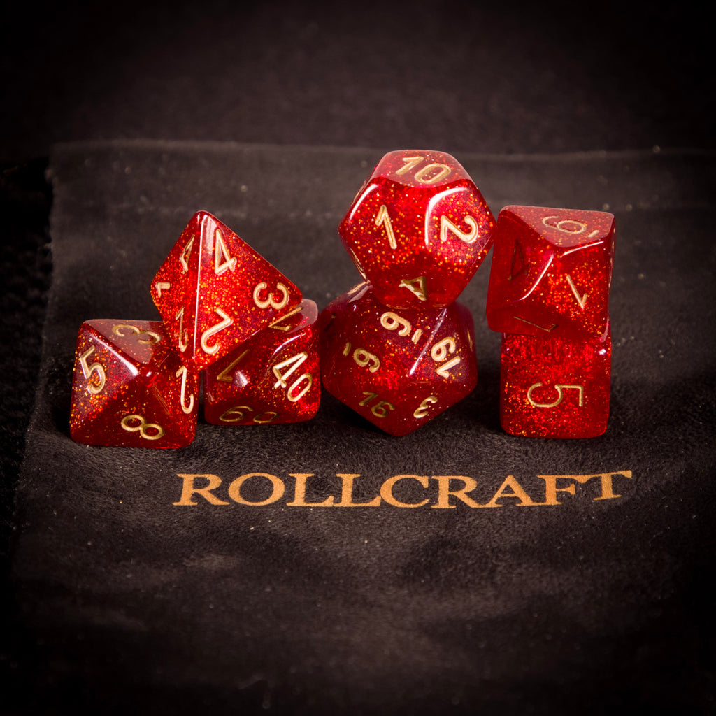 „Crimson Ember“ 7-teiliges Glitzer-Würfelset