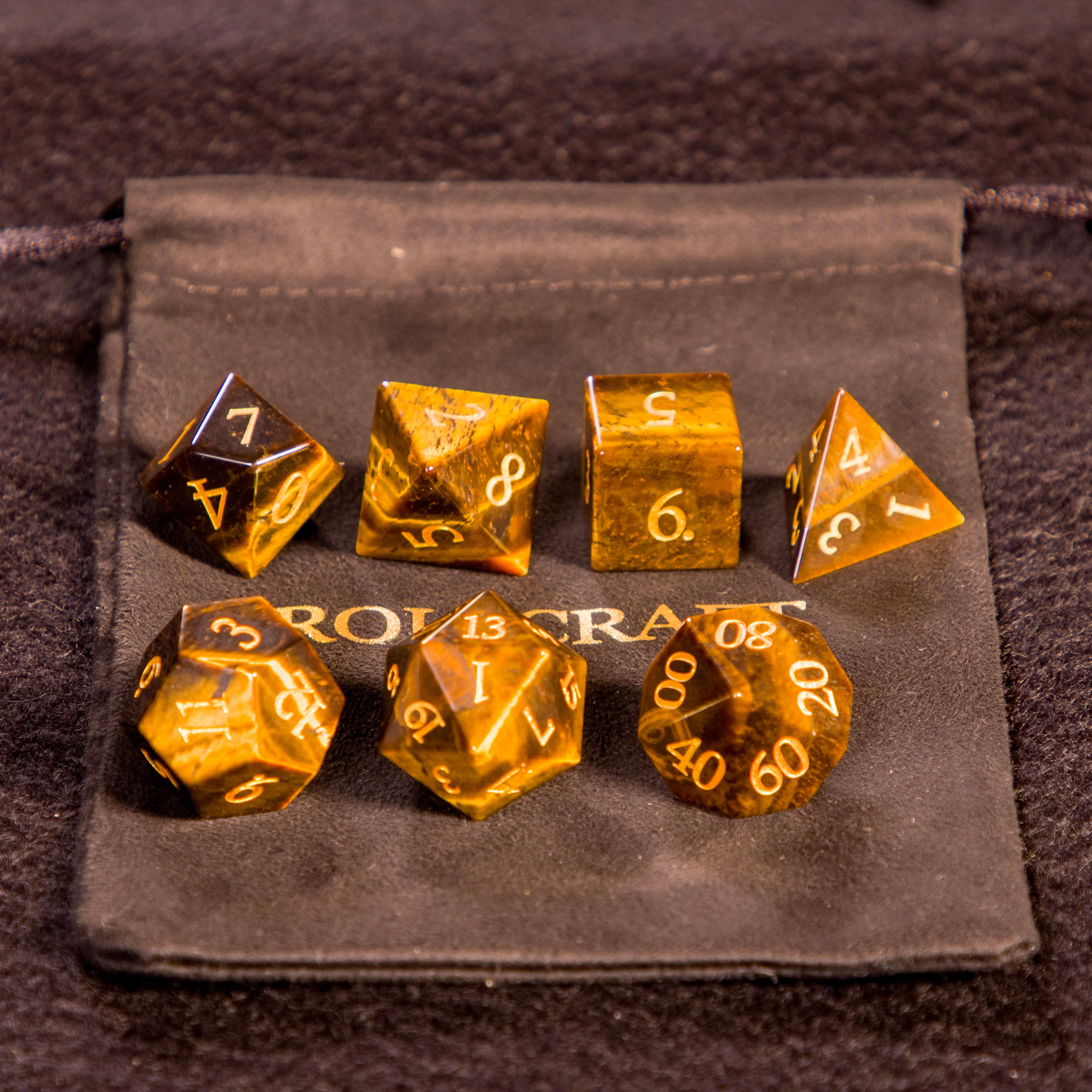 Rollcraft "Eye of the Behemoth" - Naturstein Würfel-Set (Tigerauge)